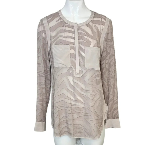 Rebecca Taylor Liger Silk Blend Long Sleeve  Blouse Size 2 in Sleek - Picture 1 of 10